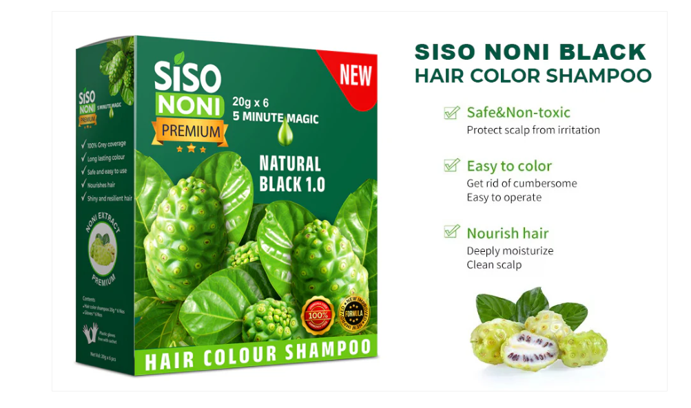 💁♂️ Siso Premium Noni Hair Colour Shampoo (20 g) – Instant Natural Black Finish - Image 2